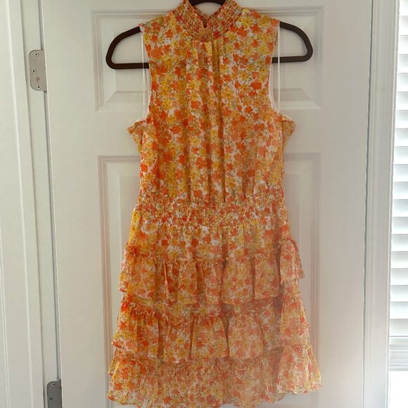 1.State High Neck Flower Mini Dress - Size L - Picture 1 of 5